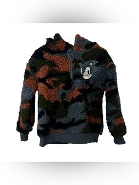 3/$15 Sonic the Hedgehog Boys kids fleece half zip hoodie sweater camouflage